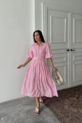 Pembe Pileli Balkon Elbise resmi